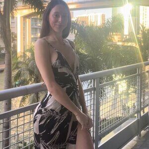 Black/Beige Tropical Maxi Slit Dress